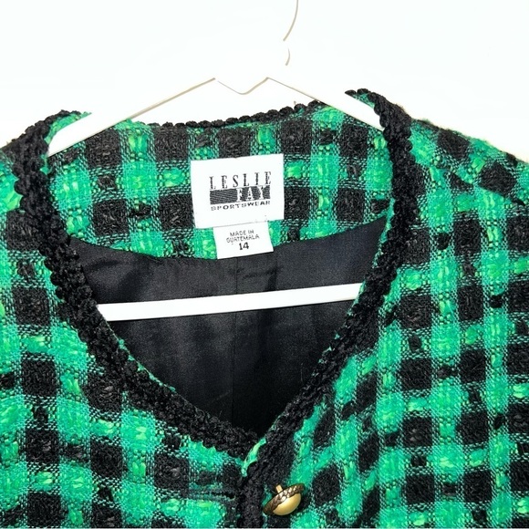 Vintage Leslie Fay Sportswear Green and Black Houndstooth Blazer Size 14 Missy - Picture 8 of 8